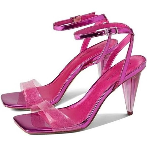 Marc Fisher Women's Lucite Cone Heel Sandals Size 7.5 Pink - Picture 1 of 7